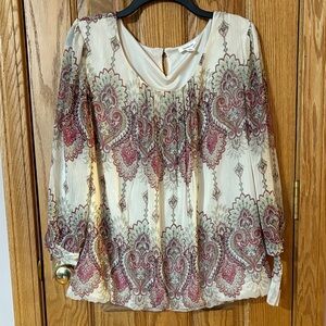 Westport Cream & Burgundy Paisley Blouse with Silver Metallic threads throughout
